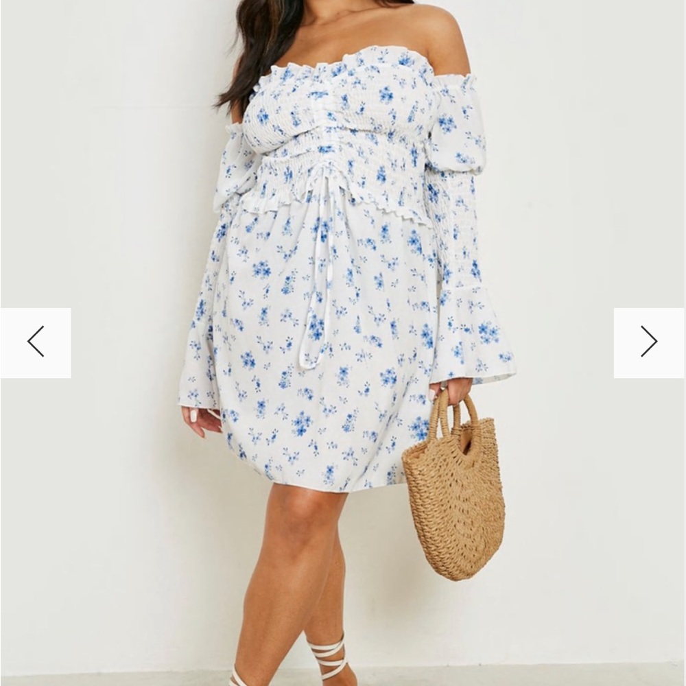 PLUS SiIZE OFF THE SHOULDER FLORAL SKATER DRESS